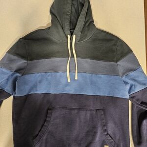 Marine Layer Men's Large Colorblock Fleece Hoodie Sweatshirt, Navy, Blue, Green